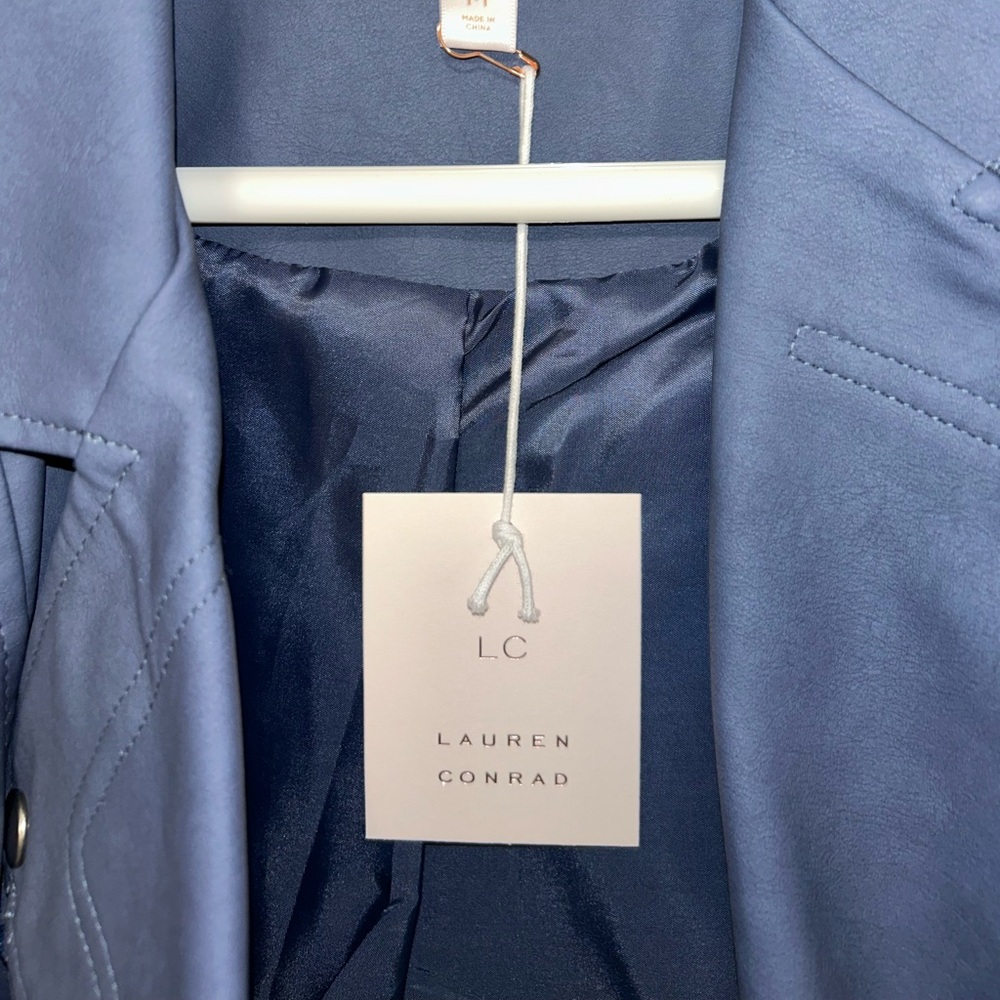 Women's Blue Faux Leather Jacket - Picture 3 of 3